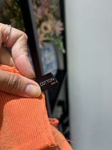 Orange V-Neck Short Sleeve Knit Top