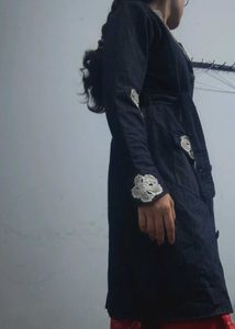 Unique Denim Duster with Crochet Details blazer