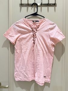 Cute Pink Lace-Up T-Shirt