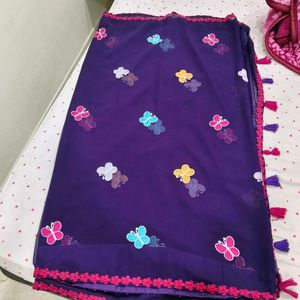 dark Purple Butterfly Saree unstitched blouse