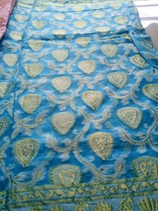 All Over Zari Work Half-Half Saree| Cyan Blue-Pink