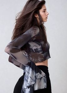 Sheer Graphic Print Mesh Top