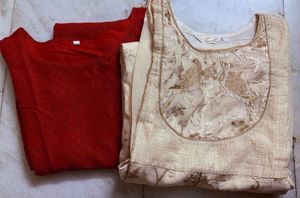 Cream embroidered Kurta with Red Zari Skirt