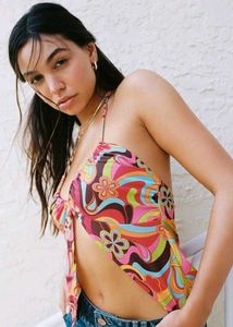 Retro Swirl Print Halter Top