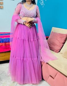 Stunning Pink Tiered Lehenga Choli Set