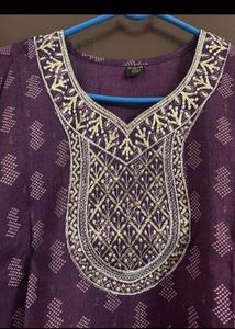 Elegant Purple Printed Kurta with Embellished