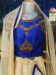 Blue &amp; Beige Embroidered Lehenga Choli
