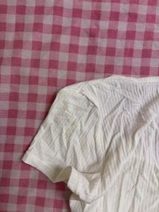 White ribbed padded Button-Up Crop Top