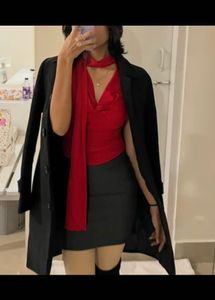 Vibrant Red Sleeveless Cowl Neck Top