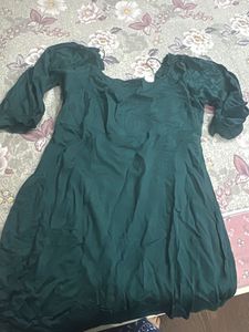 Elegant Teal Ruched Square Neck Dress