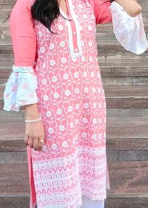 Peach Embroidered Kurta with Bell Sleeves