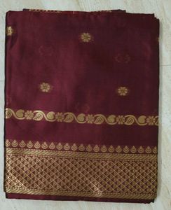 New Elegant Maroon Silk Saree with Gold Border