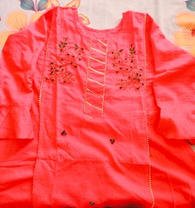 Red Embroidered Kurti Dress
