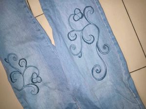 Light Blue Embroidered Bell Bottom Jeans