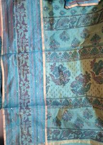 Green Printed Saree - Stone Work &amp; Golden Border