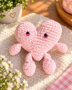 Handmade Pink Crocheted Heart Plush Toy