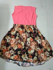 Coral V-Neck Floral Print Dress with Belt