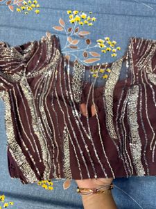 Embellished Saree with Feather Accents
