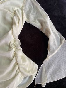 Sheer Bell Sleeve Ruched Top
