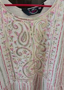 white  anarkali kurta with multicolour design