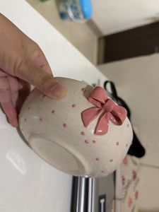 Cute Ceramic Bowl with Pink Bow Accent