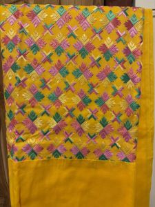 Embroidered Yellow Kurta Set Material with Dupatta
