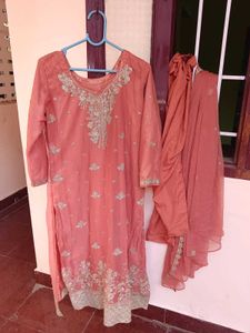 Elegant Peach Embroidered Kurta Set