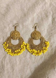 Boho Yellow Beaded Jhumka Earrings
