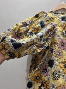 Yellow Floral Giant Puff Sleeve Top