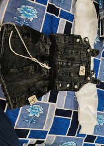 Denim Overalls Shorts Set