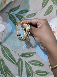 Golden Bangles with Rhinestones😍
