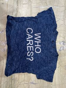 Blue Graphic T-Shirt "WHO CARES?"