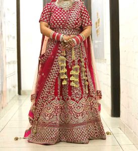 Hot Pink Heavy Embroidered Bridal Lehenga