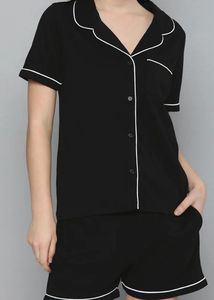 Black Pyjama Set with White Piping
