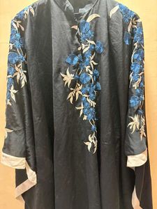 Elegant Black Kaftan with Blue Floral Embroidery