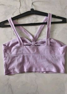 Lilac Ribbed Crop Top with Bow Detail