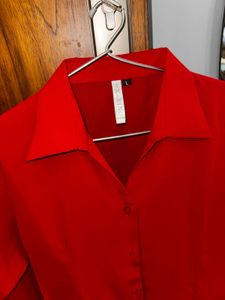 Elegant Red Collared Shirt