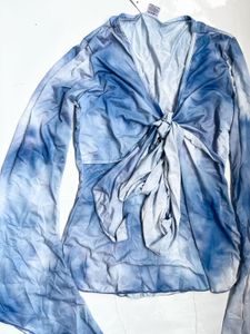 Tie-Front Blue Tie-Dye Top