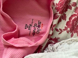 Pink Ribbed “Squid Game” Graphic Crop Top
