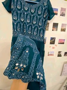 Stunning Teal Embellished Kurti Set