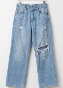 Light Wash Ripped Wide-Leg Jeans