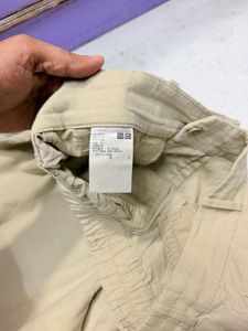 Uniqlo Wide Leg Beige Linen Trousers Pant