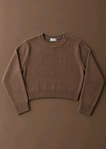 BROWN RIBBED CREW NECK SWEATER