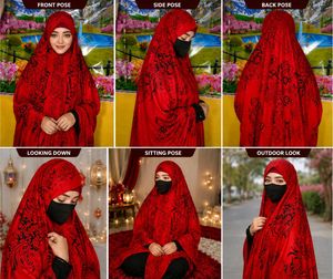 Red Floral Print Abaya Full Length