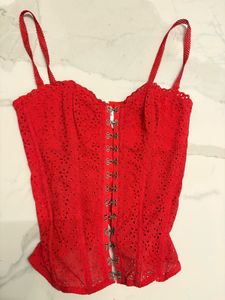 Red Broderie Anglaise Corset Top