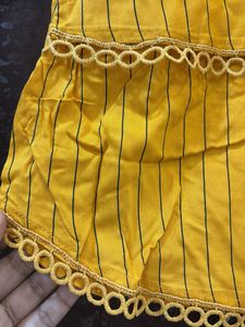 Yellow Striped Kurta with Lace