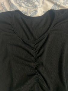 Chic Black Ruched V-Neck Top