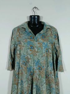 Pastel Green Printed Dress For Women's