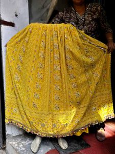 Yellow Embroidered Lehenga Choli  free gift