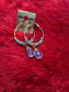 💖 Gold Crystal Drop Hoop - Designer Party Earring
